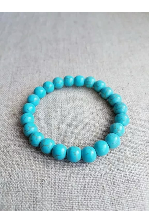 Natural 8mm Turquoise Stone Bracelet Blue Gemstone Stretch Bracelet Handmade