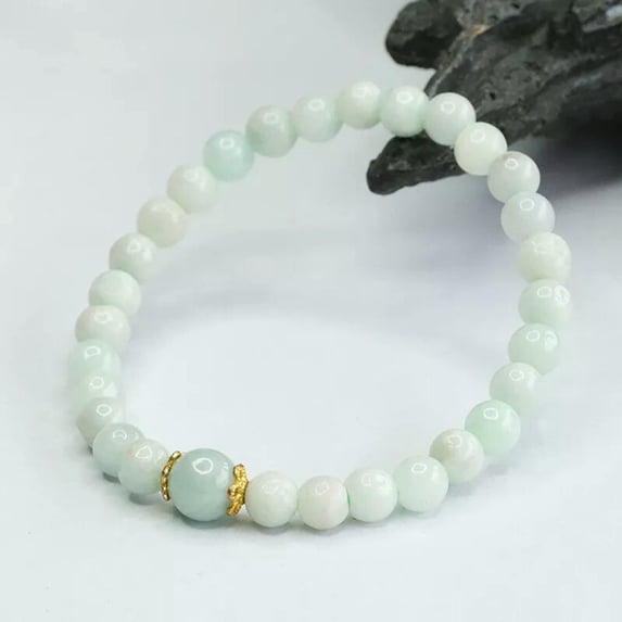 K-KED Natural A Grade Jadeite Beacelets Women's 6mm Round Beaded Jade Bracelet Gift