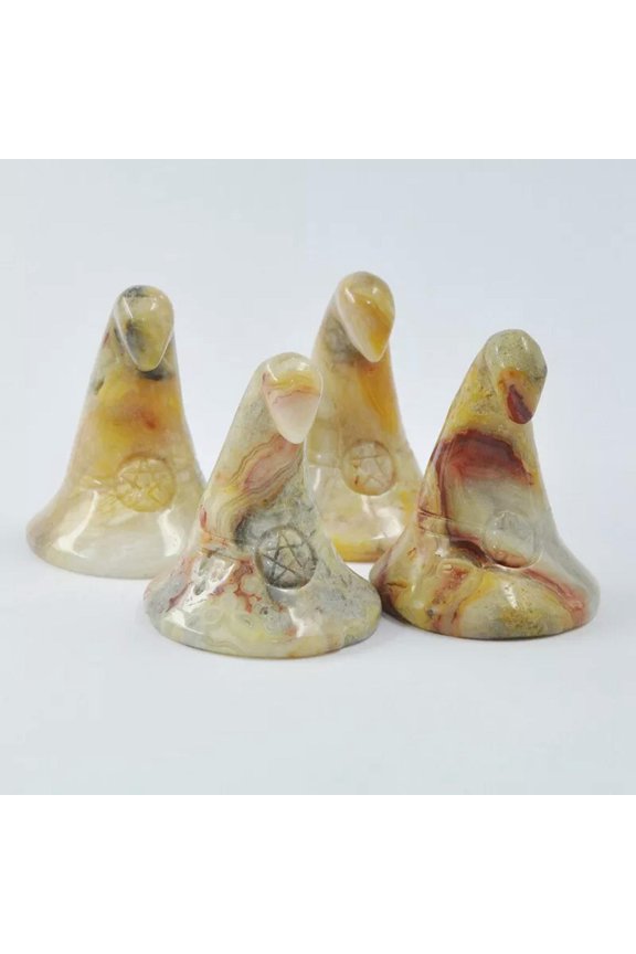 Natural Agate Crystal Wizard Hat Quartz Carved Healing Gemstone Decor Gift 1Pc-default