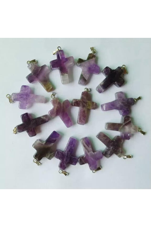 Natural Amethyst Druzy Stone Cross Silver P Beads Pendant 20pcs Wholesale