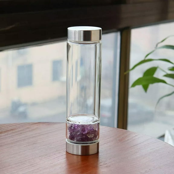 K-KED Natural Amethyst Quartz Crystal Elixir Water Bottle Energy Chip Stone Gift