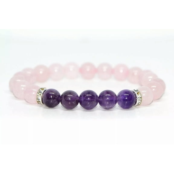 K-KED Natural Amethyst Rose Quartz Stress Relief Gemstone Bracelet Chakra Stone 8mm