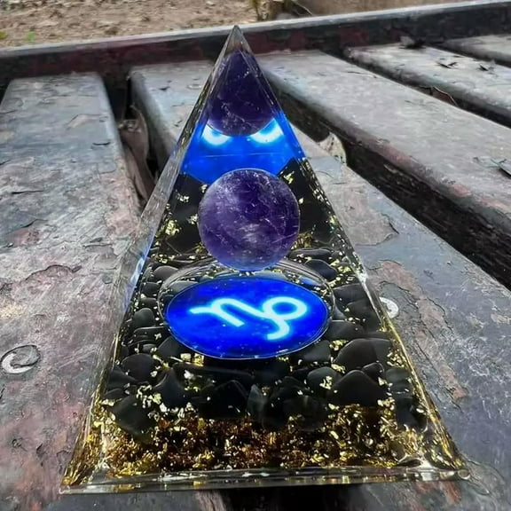 K-KED Natural Amethyst Sphere Capricorn Pyramid Quartz Crystal 12 Zodic Healing Tower
