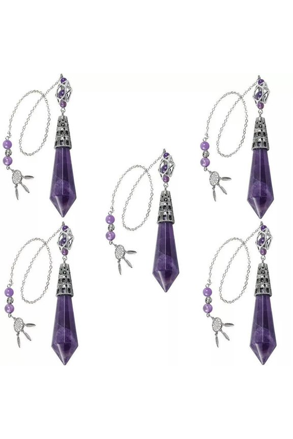 Natural Amethyst Stone 5PCS Pendulum Healing Stone Reiki Chakra Chain Pendant