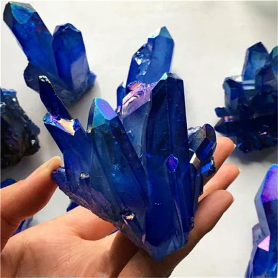 K-KED Natural Aura Blue Titanium Rock Quartz Crystal Cluster Specimen Stone Healing-About 80g
