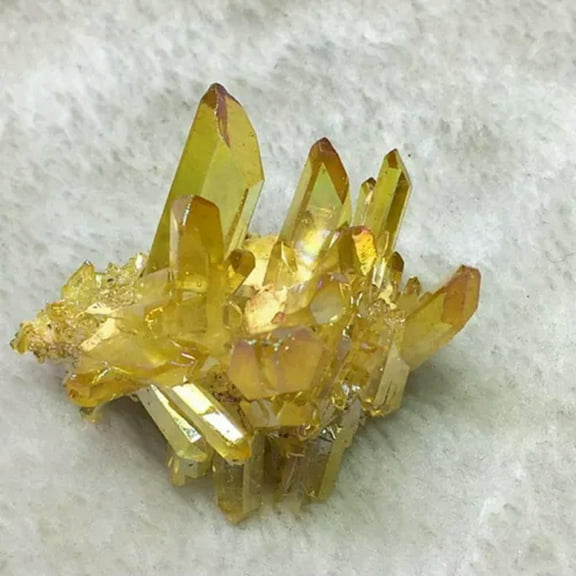 K-KED Natural Aura Yellow Crystal Titanium Quartz Cluster Specimen Healing Chakra Rock-About 100g