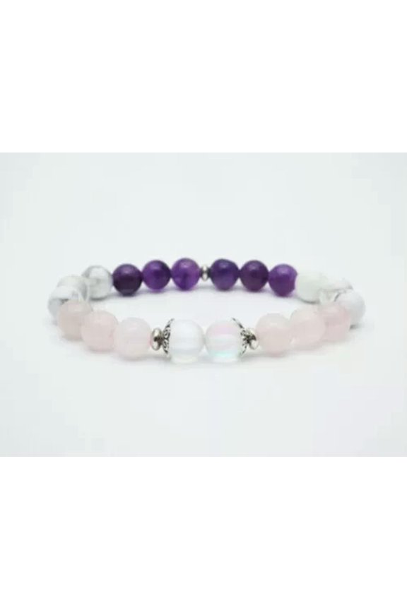 Natural Austria Crystal Howlite Amethyst Rose Quartz Bracelet Gemstone Gift 7.5"-8 mm