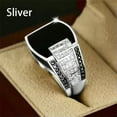 thumbnail image 1 of K-KED Natural Black Gemstone Ring Men's Wedding Engagement Ring Band Delicate Jewelry Gift-Silver-7, 1 of 2