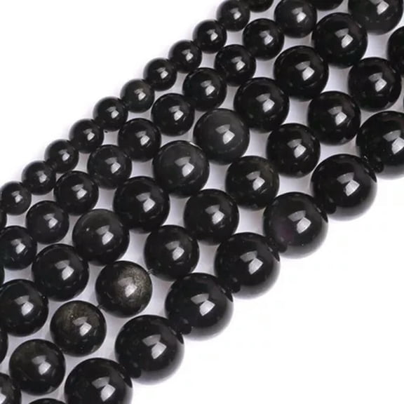 K-KED Natural Black Obsidian Gemstone Round Loose Beads For Jewellery Making 15"-10 mm