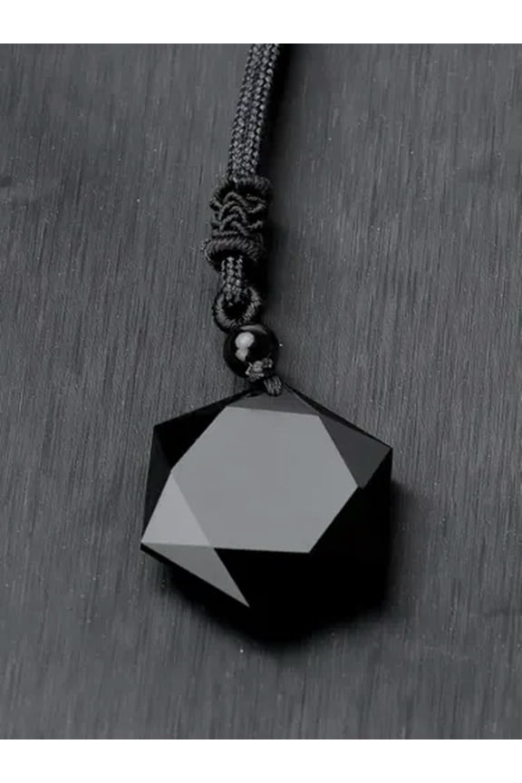 Natural Black Obsidian Hexagram Star Necklace Amulet Pendant for Women-default