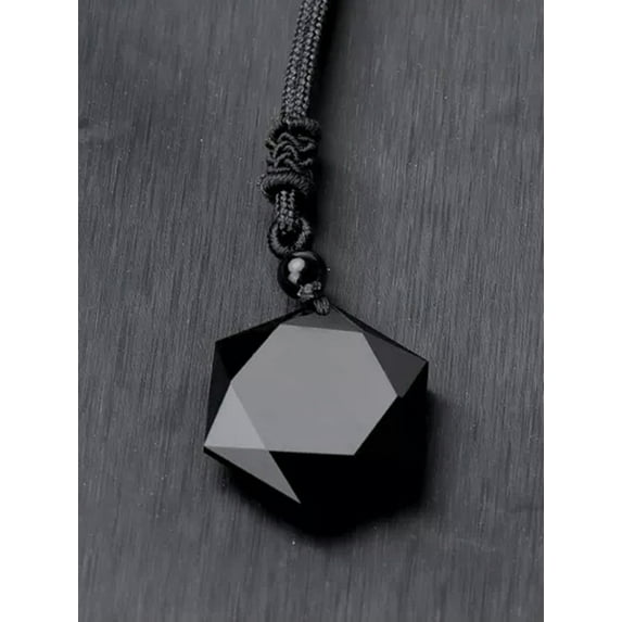 K-KED Natural Black Obsidian Hexagram Star Necklace Amulet Pendant for Women