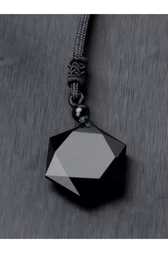Natural Black Obsidian Hexagram Star Necklace Amulet Pendant for Women
