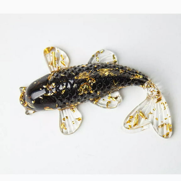 K-KED Natural Black Obsidian Quartz Crystal Chip Stone Lucky Koi Fish Carp Reiki Gift-default