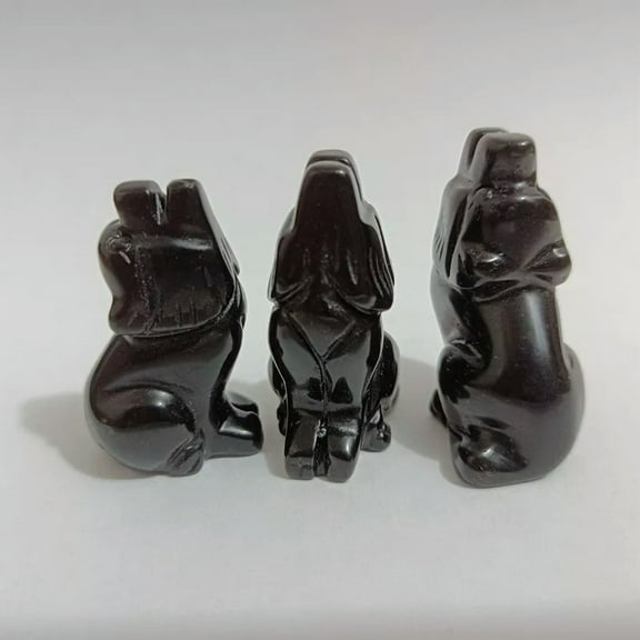 K-KED Natural Black Obsidian Wolves Crystal Carved Healing Quartz Rock Wolf Decor 1pc-default