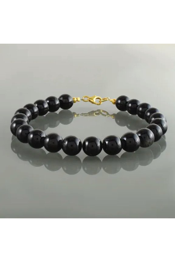 Natural Black Tourmaline 8mm Round Beads Healing Stone Handmade Unisex Bracelet