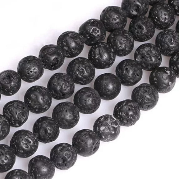 K-KED Natural Black Volcanic Lava Sponge Round Beads For Delicate Jewelry Making 15"-10 mm