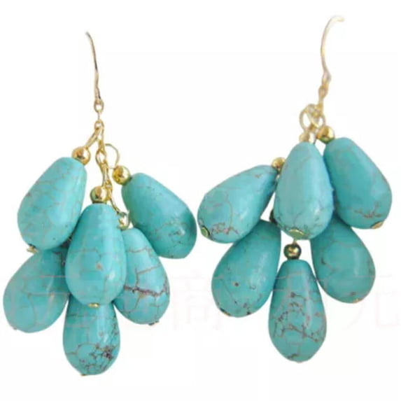 K-KED Natural Blue 8x12mm Turquoise Drop Gemstone Beads Grape Dangle Earring
