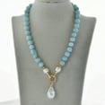 thumbnail image 1 of K-KED Natural Blue Aquamarine Gems Beaded White Keshi Baroque Pearl Pendant Necklace-6mm-32 in, 1 of 6