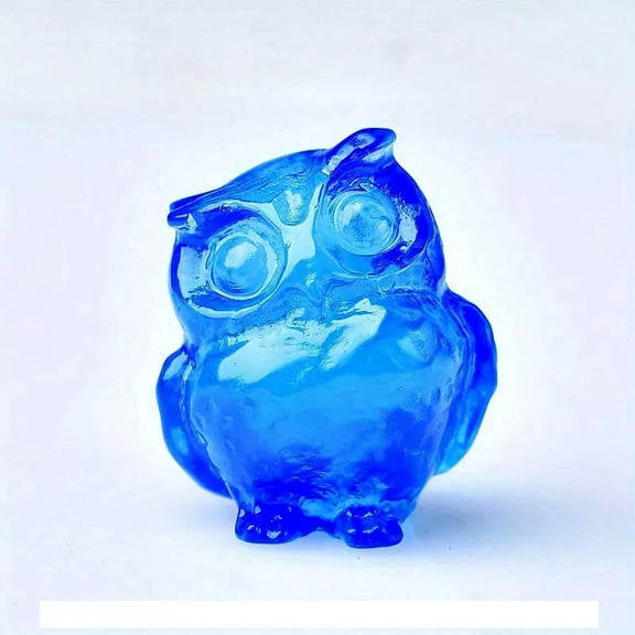 K-KED Natural Blue Opal Quartz Crystal Gemstone Owl Carved Healing Mini Home Ornament