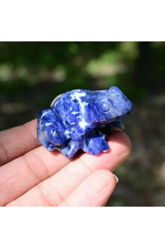 Natural Blue Vein Jade Quartz Crystal Frog Carved Healing Lucky Figurne Amulet