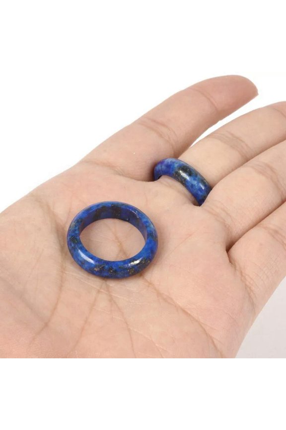 Natural Blue Vein Quartz Crystal Ring Sodalite Stone Finger Circle Delicate Jewelry Reiki-default