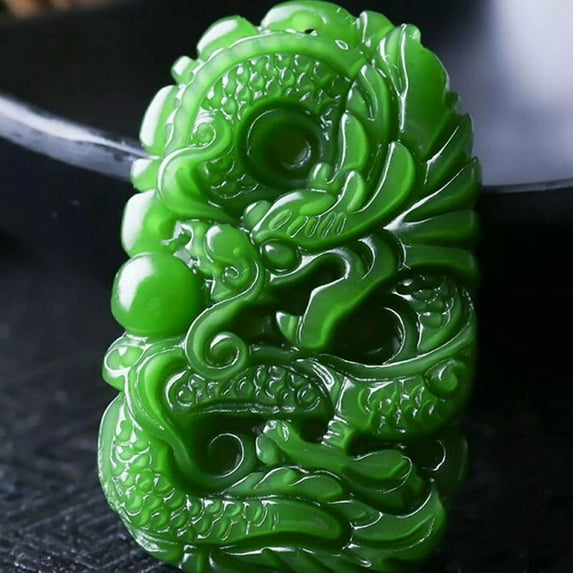 K-KED Natural Burmese Grade A Jadeite Jade Dragon Pendant Necklace