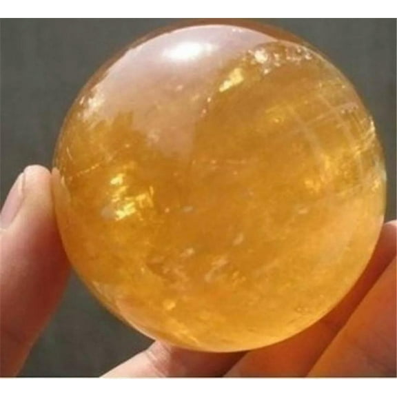 K-KED Natural Citrine Calcite Quartz Crystal Sphere Ball Healing Gemstone 40MM +Stand