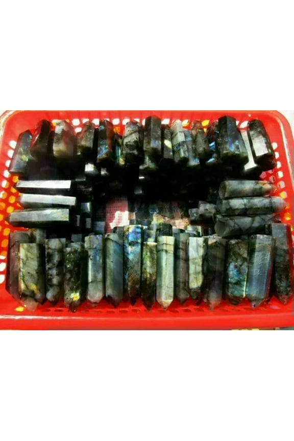 Natural Citrine Fluorite Amethyst Clear Quartz Crystal Point Wand Healing Stone-50-60mm-Labradorite