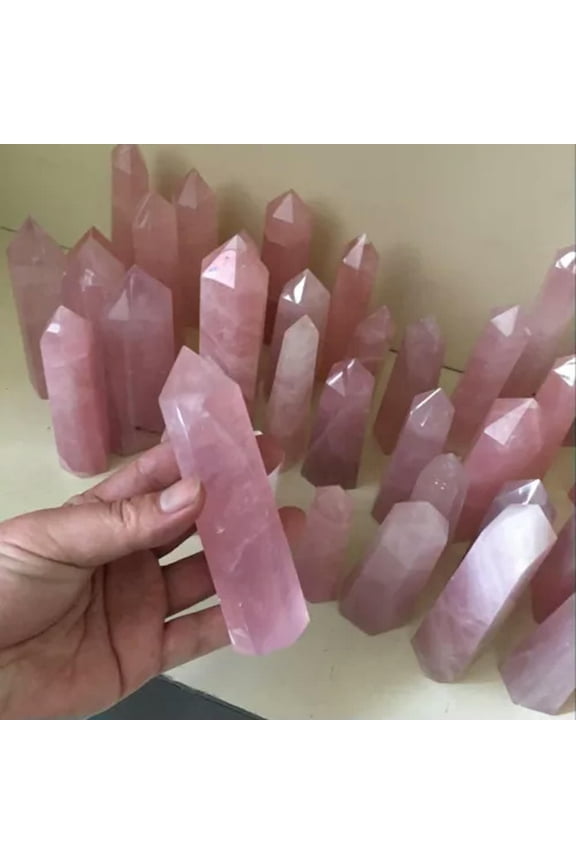 Natural Citrine Fluorite Amethyst Clear Quartz Crystal Point Wand Healing Stone-50-60mm-Rose Quartz