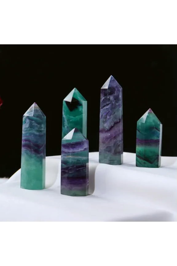 Natural Citrine Fluorite Amethyst Clear Quartz Crystal Point Wand Healing Stone-60-70mm-Fluorite Quartz