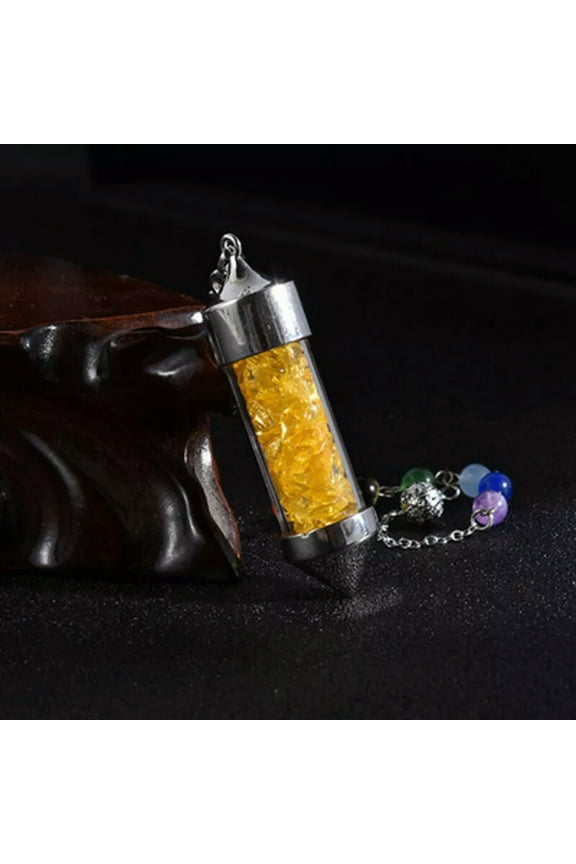 Natural Citrine Quartz 7 Chakra Crystal Drift Bottle Pendulum Necklace Healing-default