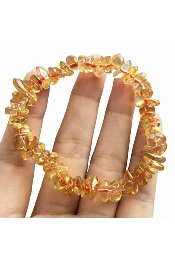 Natural Citrine Stone Chip Bracelet Gold Yellow Crystal Quartz Gemstone Jewelry