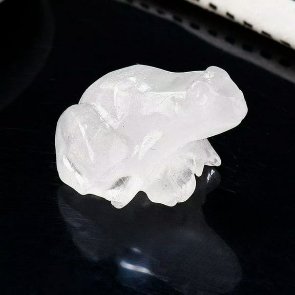 K-KED Natural Clear Quartz Crystal Stone Frog Carved Healing Mini Wealth Statue Decor
