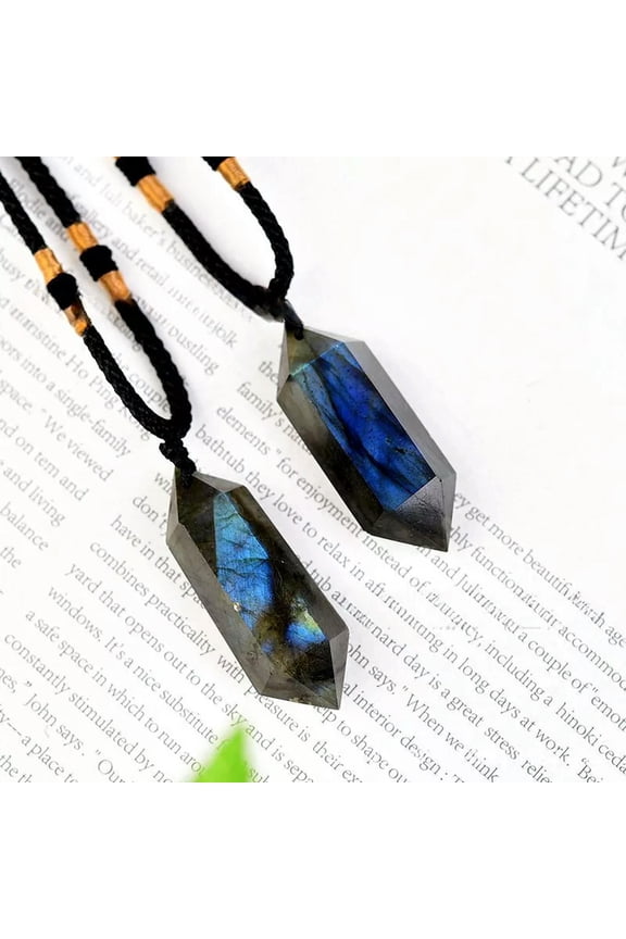 Natural Colorful Labradorite Quartz Reiki Pendant Crystal Obelisk Wand Necklace
