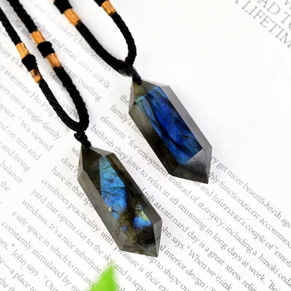 K-KED Natural Colorful Labradorite Quartz Reiki Pendant Crystal Obelisk Wand Necklace