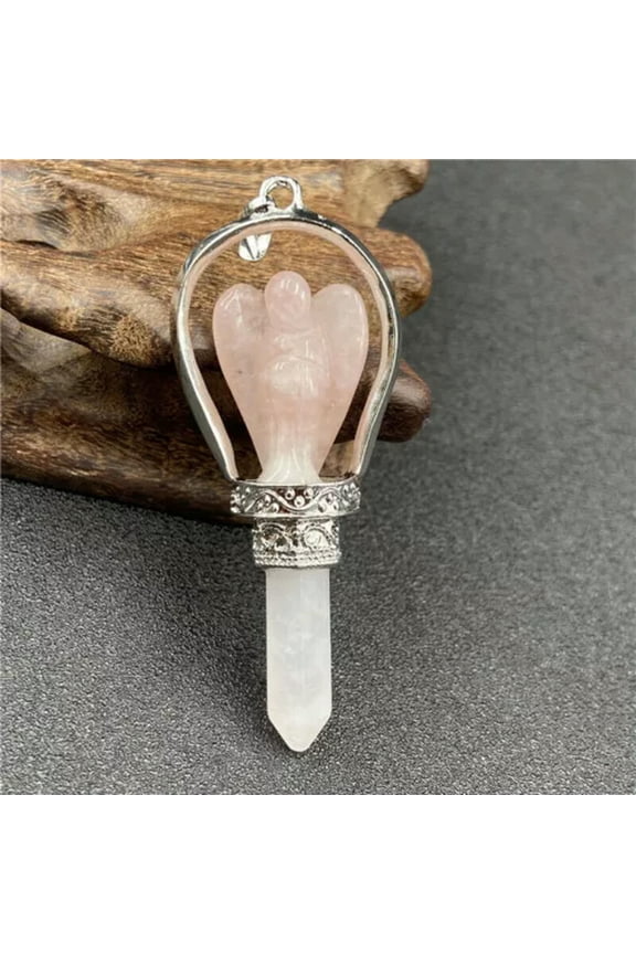 Natural Crystal Angel Pendulum Healing Dowsing Reiki Chakra Gemstone-1pcs Rose Quartz Stone