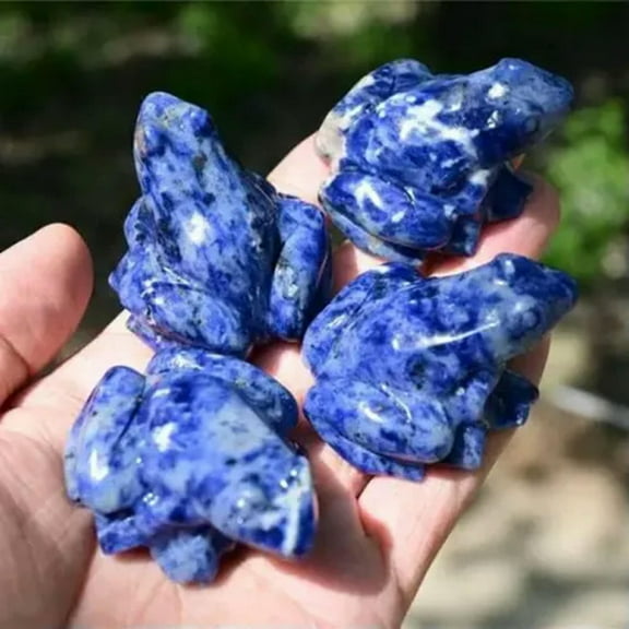 K-KED Natural Crystal Lucky Frog Carved Quartz Gem Stone Statue Healing Energy Decor-Blue Vein Jade Quartz