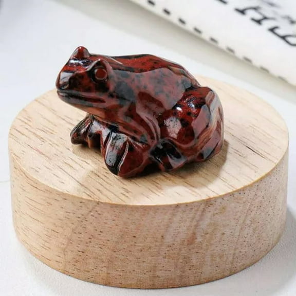 K-KED Natural Crystal Lucky Frog Carved Quartz Gem Stone Statue Healing Energy Decor-Red Obsidian Quartz