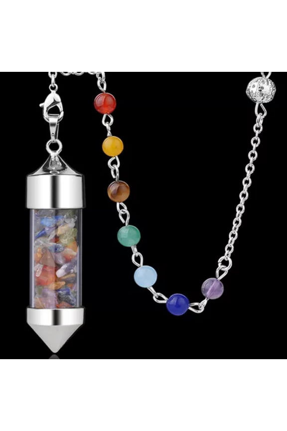 Natural Crystal Quartz Stone Pendulum Hexagonal Pendant Reiki Healing Necklace-Colorful Stone
