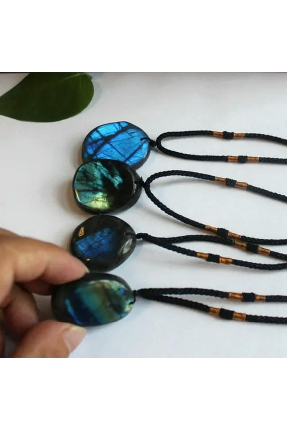 Natural Crystal Quartz Stone Pendulum Hexagonal Pendant Reiki Healing Necklace-Labradorite Tumble Stone