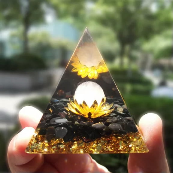 K-KED Natural Crystal Sphere Quartz Tower Epoxy Pyramid Orgonite Healing Mineral Decor-Rose Lotus Quartz-1pc