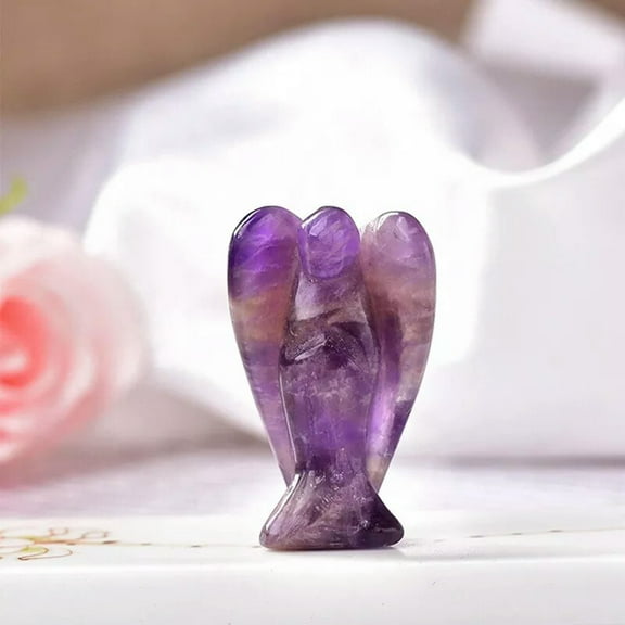 K-KED Natural Dream Amethyst Fairy Angel Carved Quartz Crystal Healing Reiki Rock Gift-default