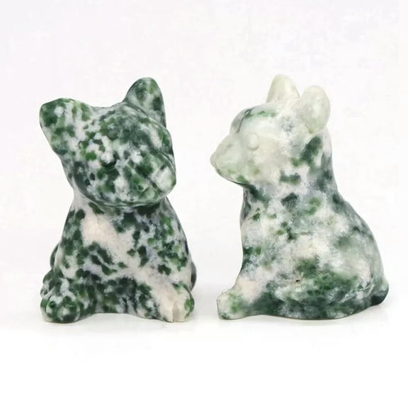 K-KED Natural Emerald Stone Quartz Crystal Carved French Bulldog Specimen Chakra Decor-default
