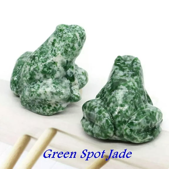 K-KED Natural Emerald Stone Quartz Crystal Lucky Frog Carved Mini Reiki Statue Decor