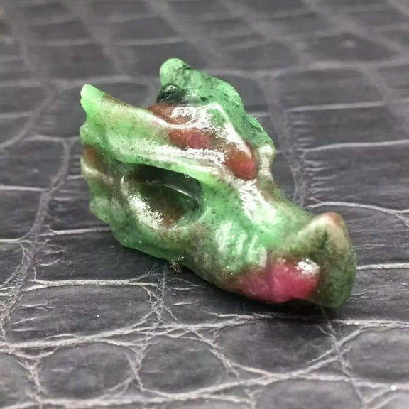 K-KED Natural Epidote Quartz Crystal Dragon Head Skull Realistic Fossil Sculpture Gift-default