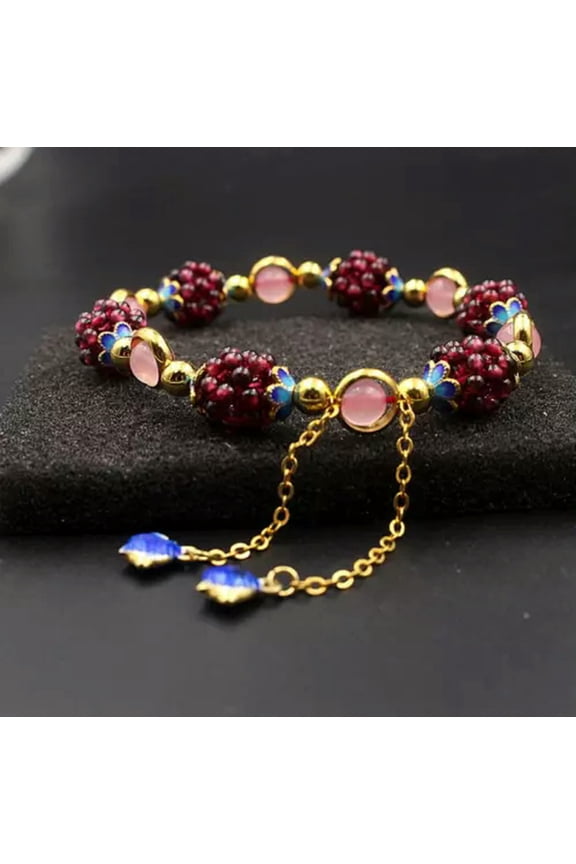 Natural Garnet Rose Quartz Round Beads Women Girls Healing Reiki Chain Bracelet