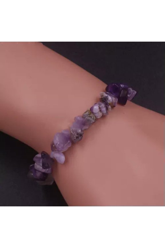 Natural Gemstone 5-8mm Chip Beads Stretchy Bracelet Reiki Chakra Fashion Jewelry-Amethyst-7 Inches