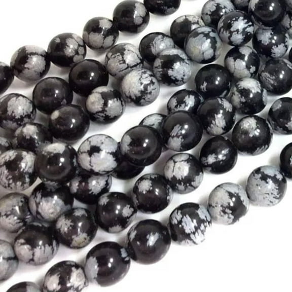 K-KED Natural Gemstone Black Snowflake Obsidian Round Bead 15" Strand 4/6/8/10mm-8 mm