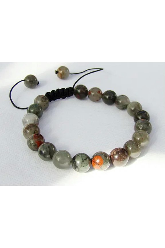 Natural Gemstone Men's Macrame Bracelet all 10mm African Bloodstone beads