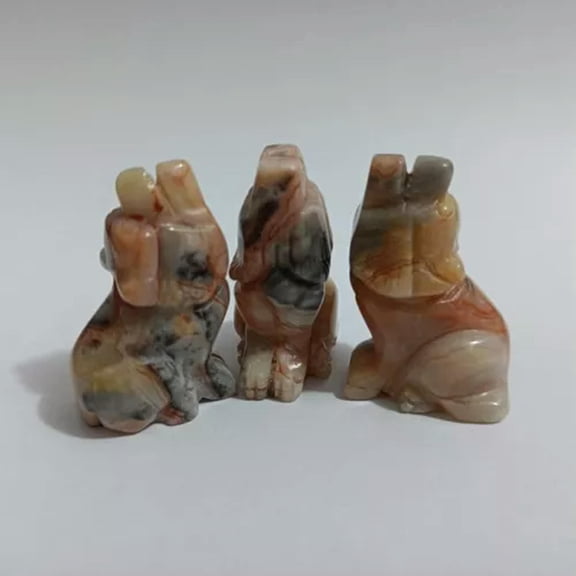 K-KED Natural Gemstone Quartz Crystal Wolves Healing Carved Reiki Rock Wolf Decor Gift-Agate quartz-10pcs